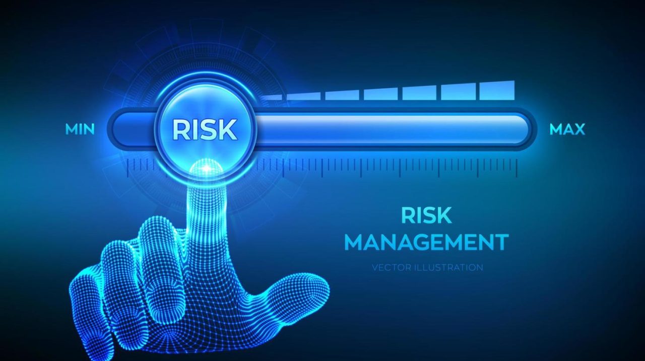 risk-levels-knob-button-wireframe-hand-is-pulling-to-the-minimum-position-risk-progress-bar-risk-management-business-concept-illustration-vector AI-powered Risk Intelligence